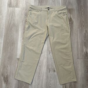 Lululemon ABC Chino Pants Mens 36x28 Beige Stretch Tapered Fit Travel Zip Pocket